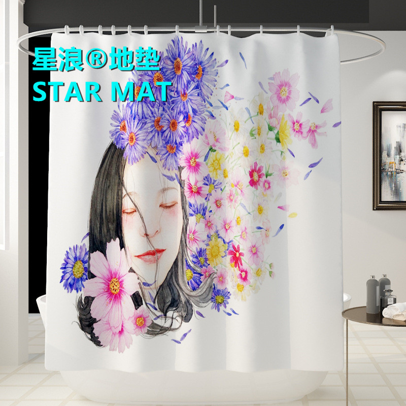 STAR MAT fresh and elegant geometric four-piece bath curtain waterproof polyester fabric hotel bathroom curtain