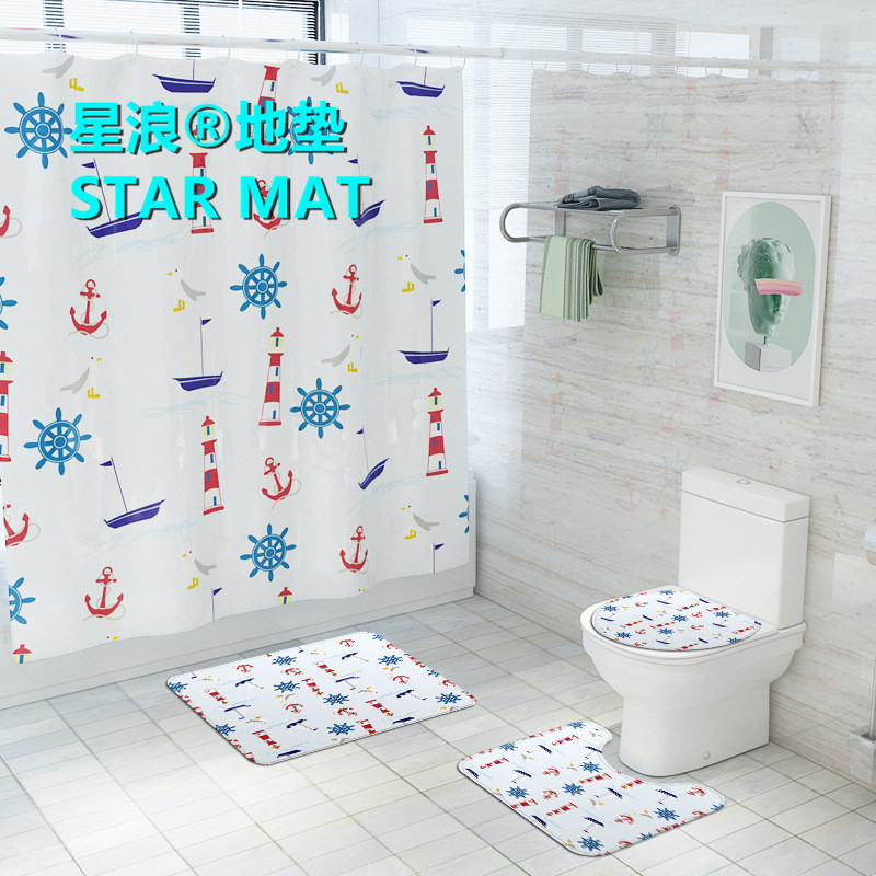 STAR MAT fresh and elegant geometric four-piece bath curtain waterproof polyester fabric hotel bathroom curtain STAR MAT fresh and elegant geometric four-piece bath curtain waterproof polyester fabric hotel bathroom curtain