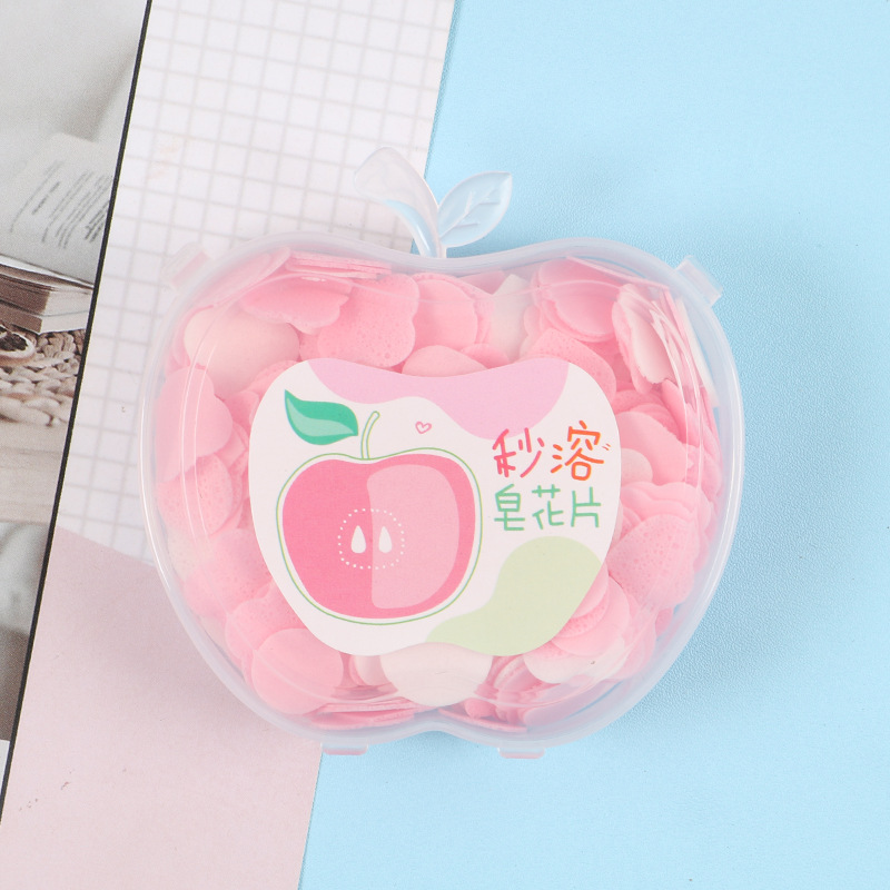 Student Daily Necessities Wholesale Apple Shape Boxed Soap Slice Portable Travel Disposable Cleaning Soap Sheet