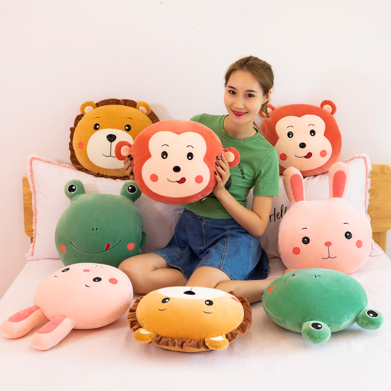 Forest Animal Plush Toy Hand Warmer Air Conditioning Blanket Three-in-One Rabbit Lion Frog Monkey Pillow Airable Cover
