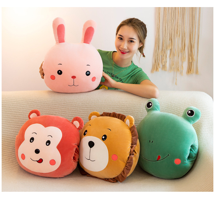 Forest Animal Plush Toy Hand Warmer Air Conditioning Blanket Three-in-One Rabbit Lion Frog Monkey Pillow Airable Cover