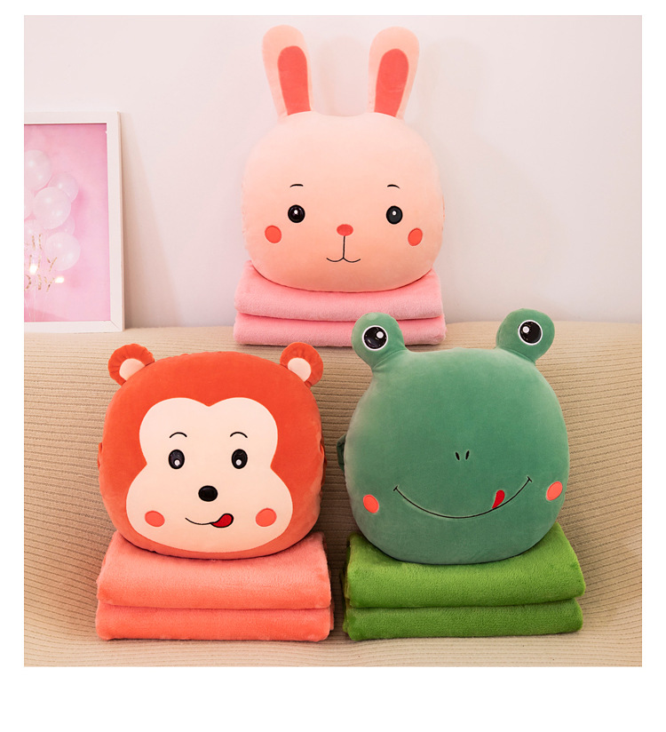 Forest Animal Plush Toy Hand Warmer Air Conditioning Blanket Three-in-One Rabbit Lion Frog Monkey Pillow Airable Cover