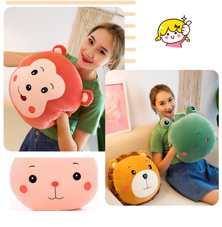 Forest Animal Plush Toy Hand Warmer Air Conditioning Blanket Three-in-One Rabbit Lion Frog Monkey Pillow Airable Cover