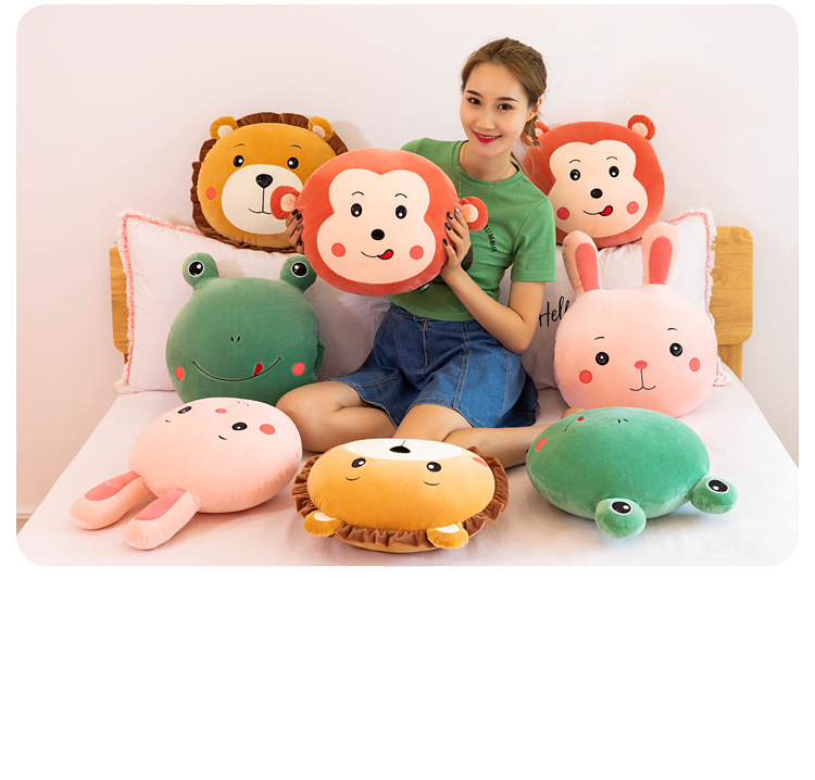 Forest Animal Plush Toy Hand Warmer Air Conditioning Blanket Three-in-One Rabbit Lion Frog Monkey Pillow Airable Cover