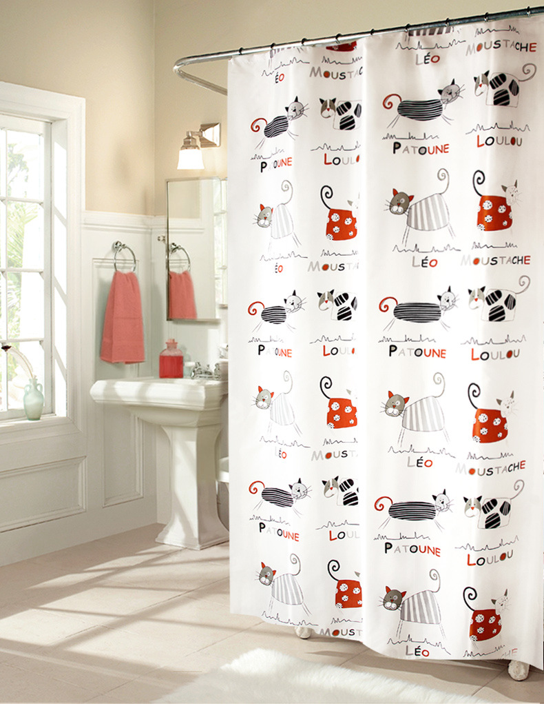 Bath curtain European and American fashion cartoon naughty cat PEVA Bath curtain environmental protection thickening Bath curtain Bath curtain European and American fashion cartoon naughty cat PEVA Bath curtain environmental protection thickening Bath curtain