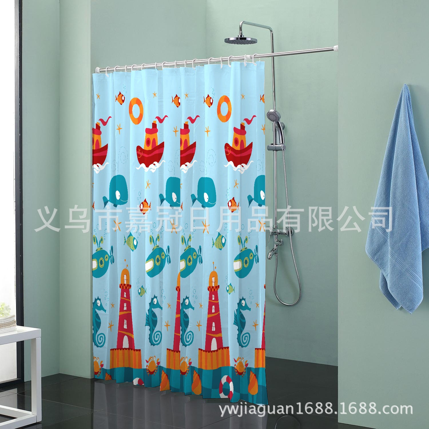 Cartoon Marine life whale printing polyester bath curtain waterproof and anti - bacterial thickening daily necessities Cartoon Marine life whale printing polyester bath curtain waterproof and anti - bacterial thickening daily necessities