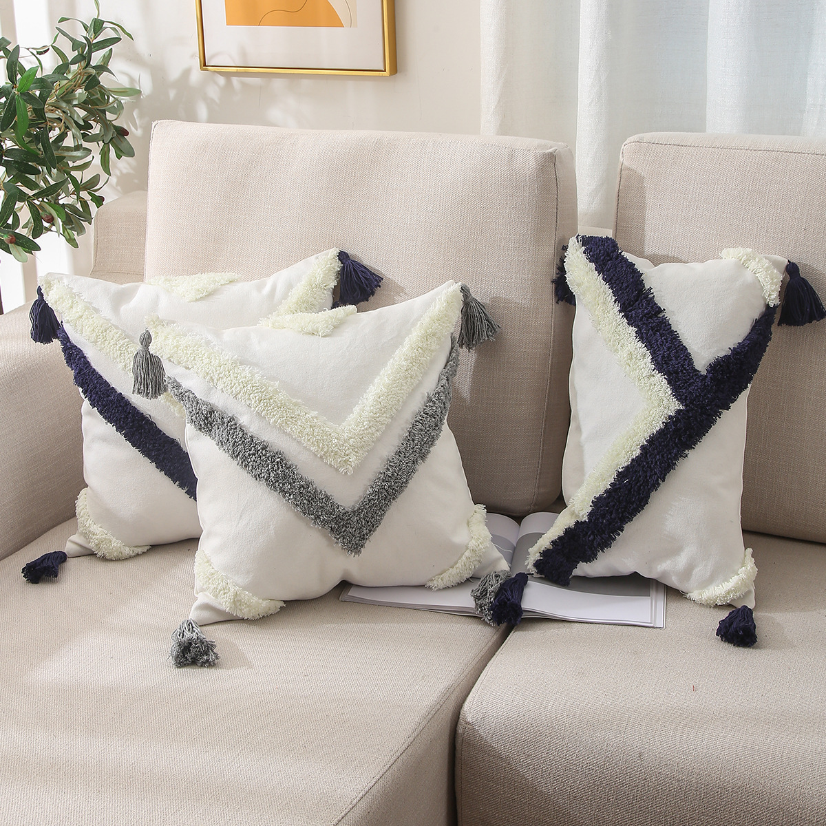 Exclusive for Cross-Border Tufted Pillow Cover Sofa Cushion Embroidery Processing Custom Pillow Drawing Proofing Processing Pillowcase