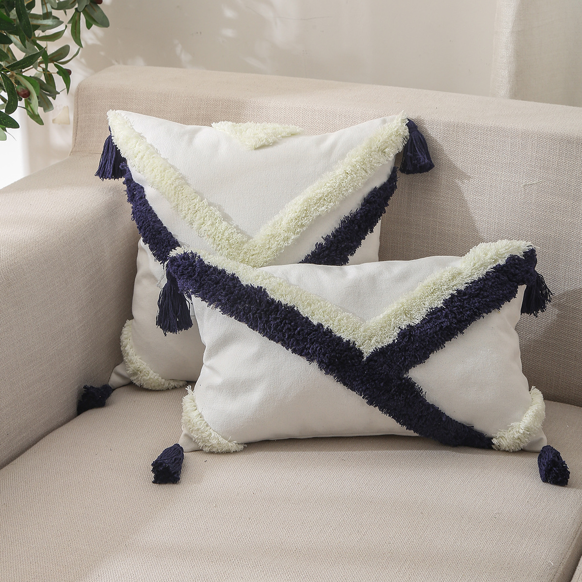 Exclusive for Cross-Border Tufted Pillow Cover Sofa Cushion Embroidery Processing Custom Pillow Drawing Proofing Processing Pillowcase