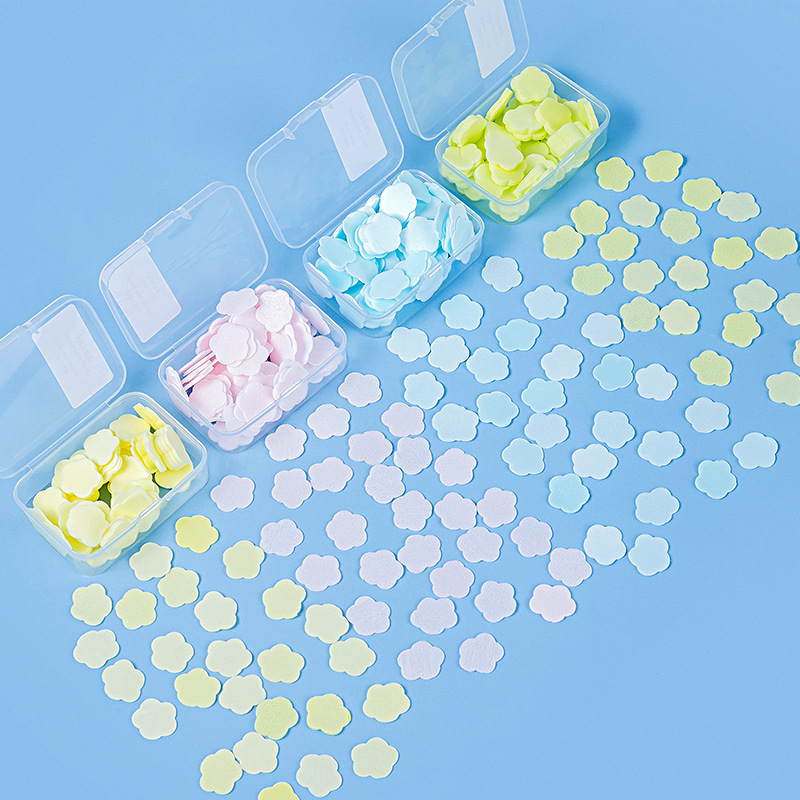 Portable Hand Washing Tablets Soap Flakes Student Children Disposable Carry-on Travel Mini Petals Soap Slice Boxed
