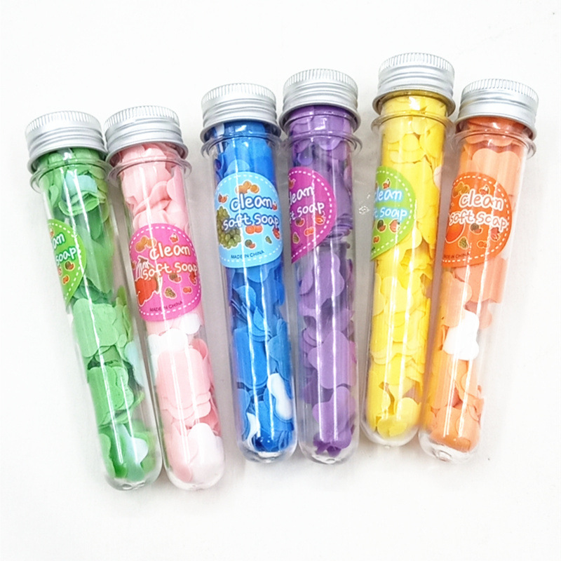 Outdoor Portable Hand Washing Soap Sheet Soap Flake Travel Bottle Handwashing Paper Test Tube Pattern Disposable Soap Slice