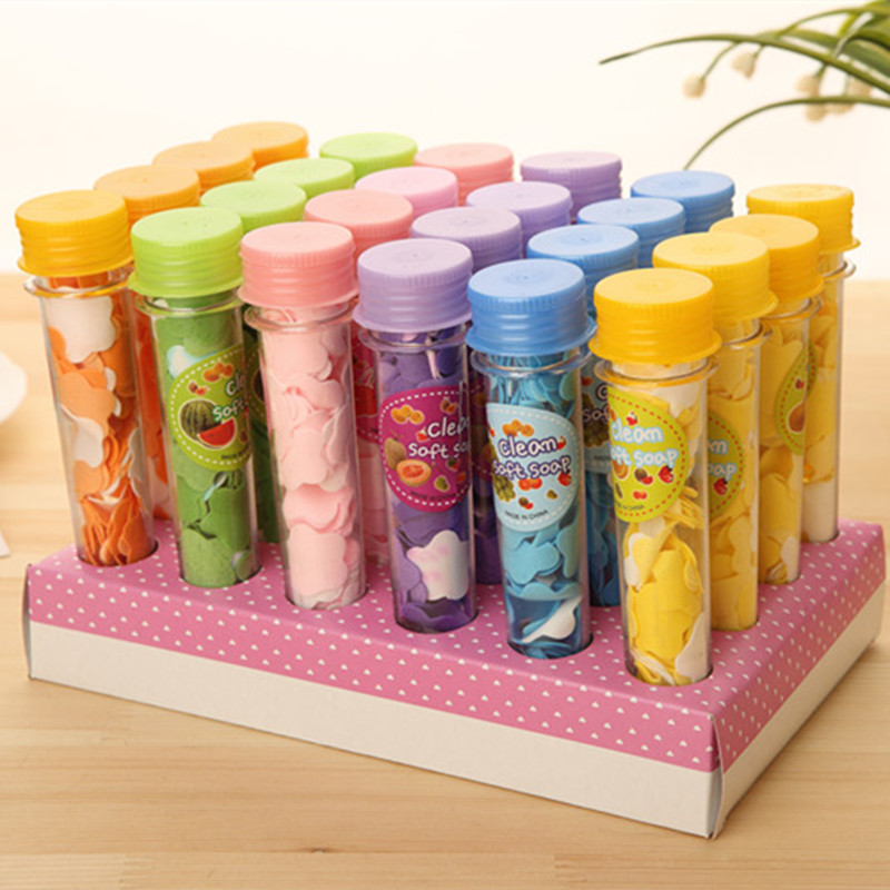 Outdoor Portable Hand Washing Soap Sheet Soap Flake Travel Bottle Handwashing Paper Test Tube Pattern Disposable Soap Slice