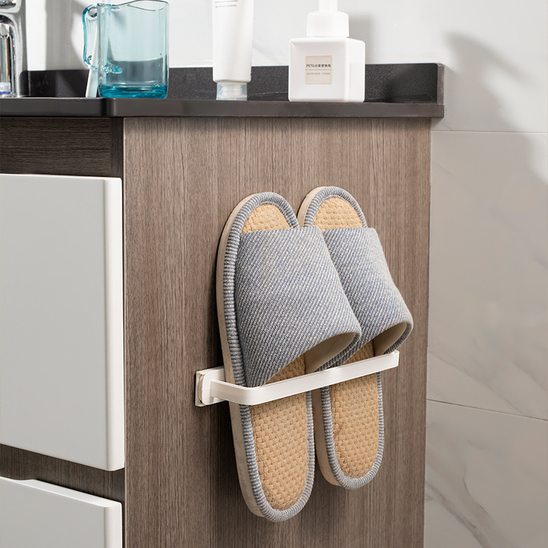 Bathroom Slipper Rack Wall-Mounted Punch-Free Toilet Door Rear Storage Toilet Draining Hanger Sliding Towel Rack