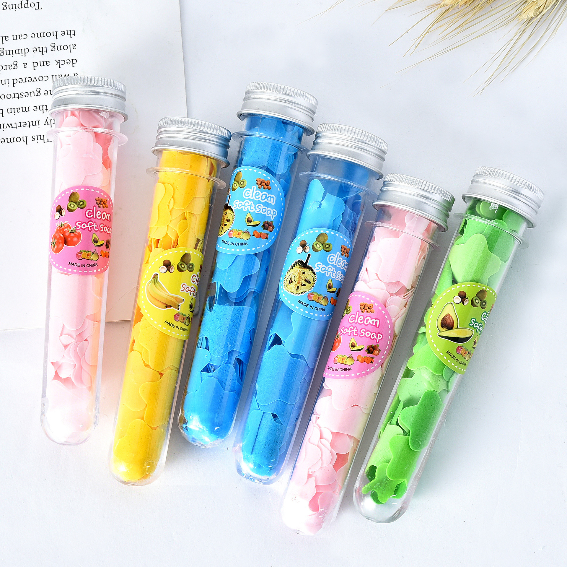 Portable Hand Washing Tablets Multi-Color Soap Flake Soap Slice Outdoor Travel Bottled Test Tube Disposable Soap Sheet Convenient
