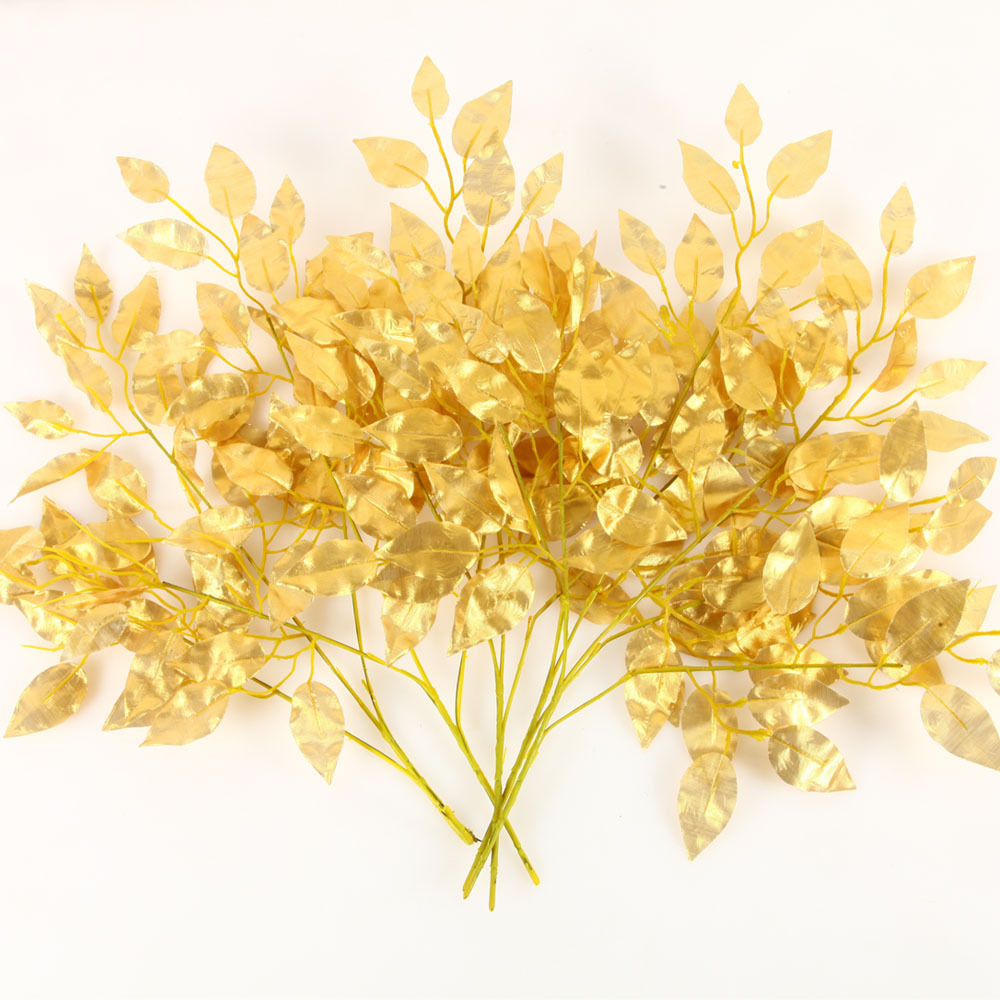 Simulation Golden Banyan Leaves Simulation Banyan Tree Artificial Plants Golden Branches Fake Branches Decoration Engineering Yiwu Wholesale