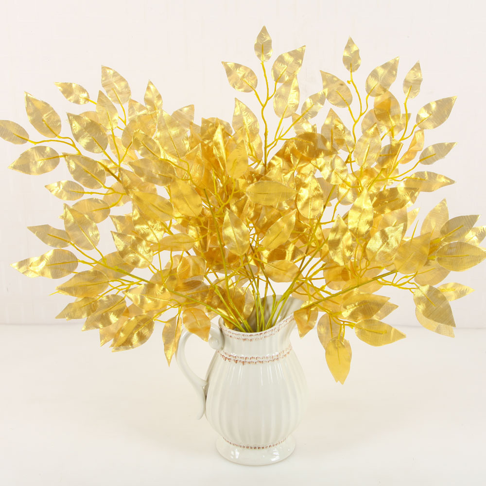 Simulation Golden Banyan Leaves Simulation Banyan Tree Artificial Plants Golden Branches Fake Branches Decoration Engineering Yiwu Wholesale