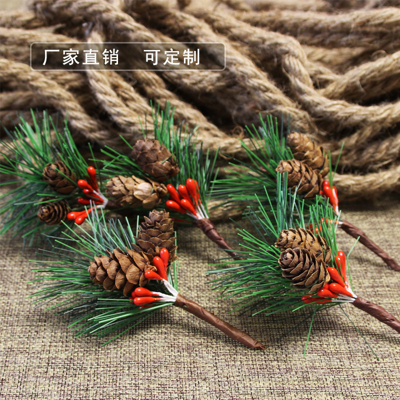 Pine Needle Mini Christmas Tree Accessories Gift Box Decoration Artificial Flower Christmas Decoration Small Plug-in Pine Cone Cross-Border