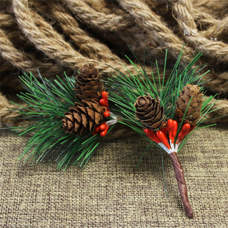 Pine Needle Mini Christmas Tree Accessories Gift Box Decoration Artificial Flower Christmas Decoration Small Plug-in Pine Cone Cross-Border