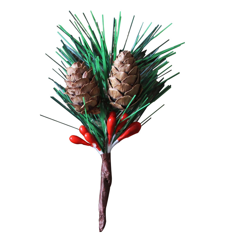 Pine Needle Mini Christmas Tree Accessories Gift Box Decoration Artificial Flower Christmas Decoration Small Plug-in Pine Cone Cross-Border
