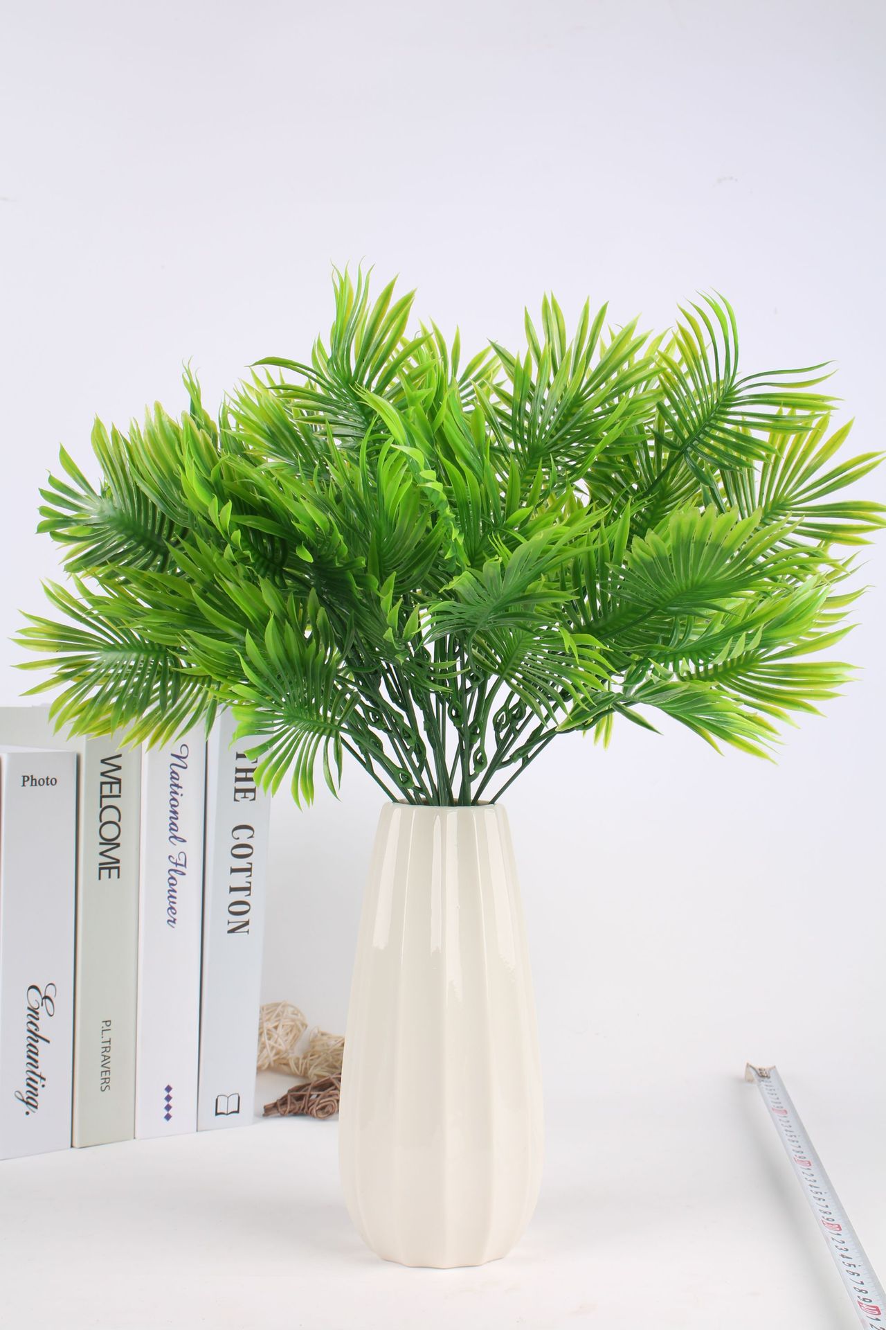 Artificial Green Color Plant Wall Ornamental Flower Fan Leaf Tree Artificial Flower Silk Flower Engineering Gardening Decoration Props Flower