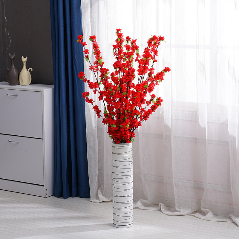 Factory Wholesale Decoration Raw Silk Artificial Flower Artificial Peach Tree Ornamental Flower 6-Branch Artificial Peach Blossom