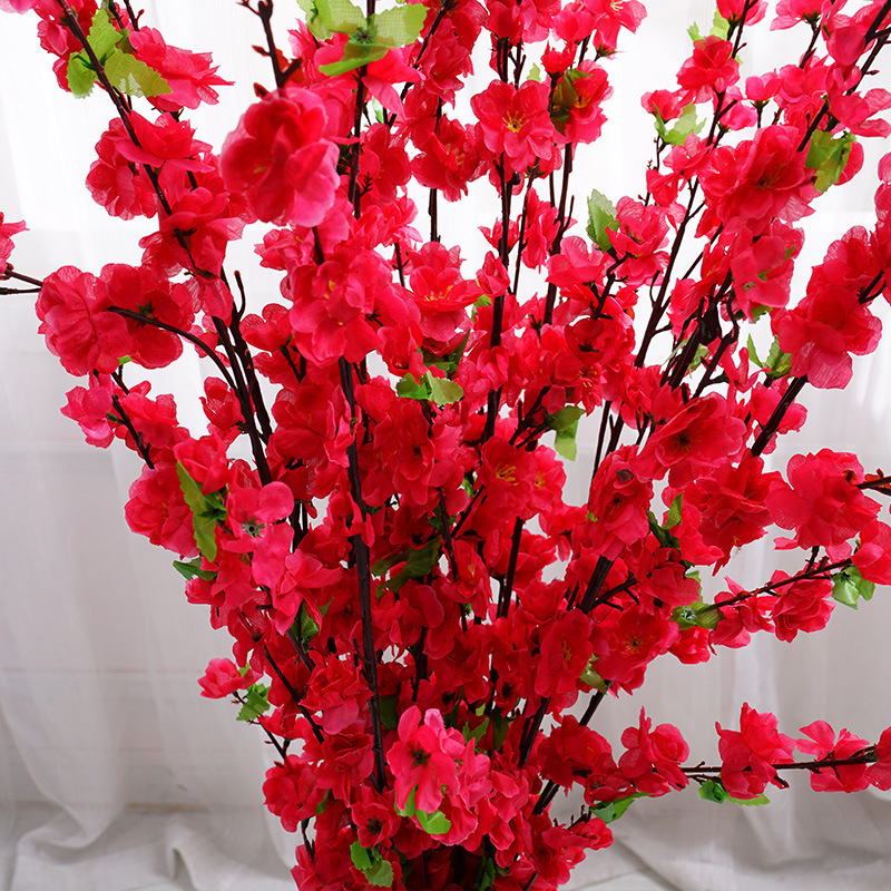 Factory Wholesale Decoration Raw Silk Artificial Flower Artificial Peach Tree Ornamental Flower 6-Branch Artificial Peach Blossom