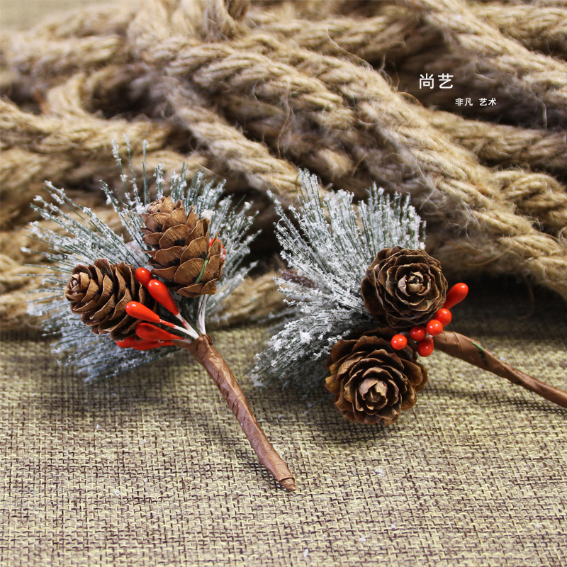 Pine Needle Mini Christmas Tree Accessories Gift Box Decoration Artificial Flower Christmas Decoration Ornament Foreign Trade Snow Pink Pine Needle