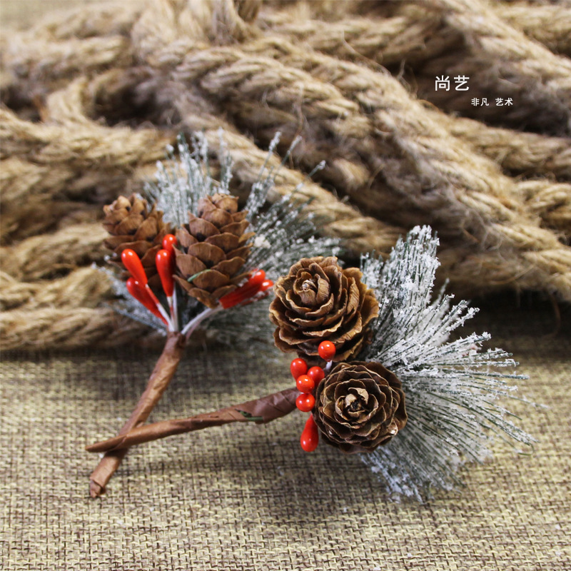 Pine Needle Mini Christmas Tree Accessories Gift Box Decoration Artificial Flower Christmas Decoration Ornament Foreign Trade Snow Pink Pine Needle
