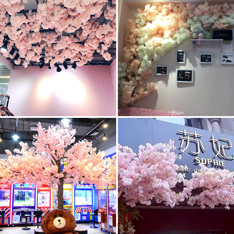 Artificial Flower Cherry Twig Wedding Ceiling Decoration Bouquet Fake Flower Rattan and Vine Plastic Flowers Cherry Tree Factory Wholesale