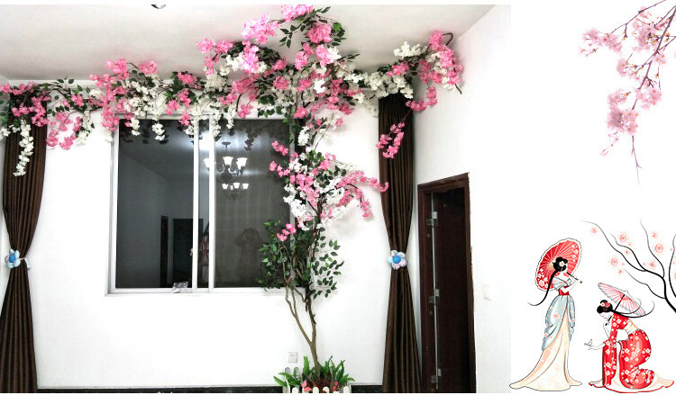 Artificial Cherry Blossom Peach Tree Rattan Wedding Wedding New Year Wall Decoration Fake Trees Green Leaf Vine Decorative Pipe Artificial Cherry Blossom Peach Tree Rattan Wedding Wedding New Year Wall Decoration Fake Trees Green Leaf Vine Decorative Pipe