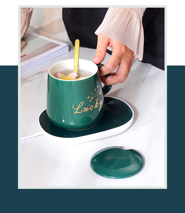 55 Degrees Thermal Cup Ceramic Coffee Cup Warm Cup Smart Heating Coaster Warm-Keeping Water Cup Base Hot Milk Logo