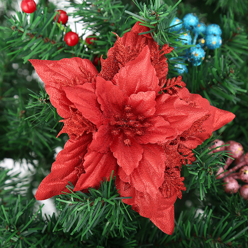 Big Pointed Corner Christmas plus Flower Circumference Christmas Tree Matching Products Wholesale 18cm Plastic Three-Dimensional Christmas Decoration Artificial Flower