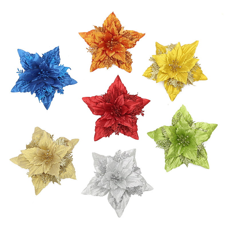 Big Pointed Corner Christmas plus Flower Circumference Christmas Tree Matching Products Wholesale 18cm Plastic Three-Dimensional Christmas Decoration Artificial Flower