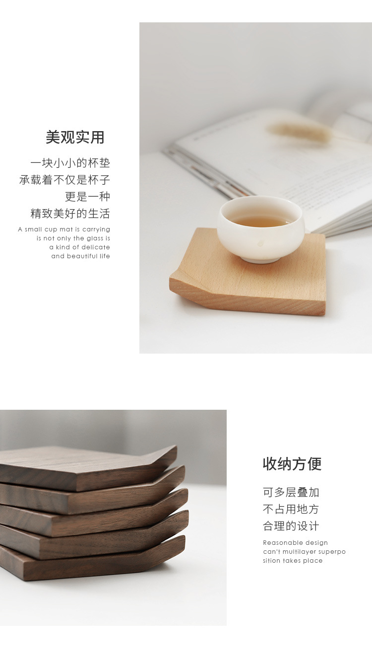 Black Walnut Folding Corner Coaster Solid Wood Wooden Heat Insulation Tea Set Mat Creative Cup Saucer Pot Tray Accessories