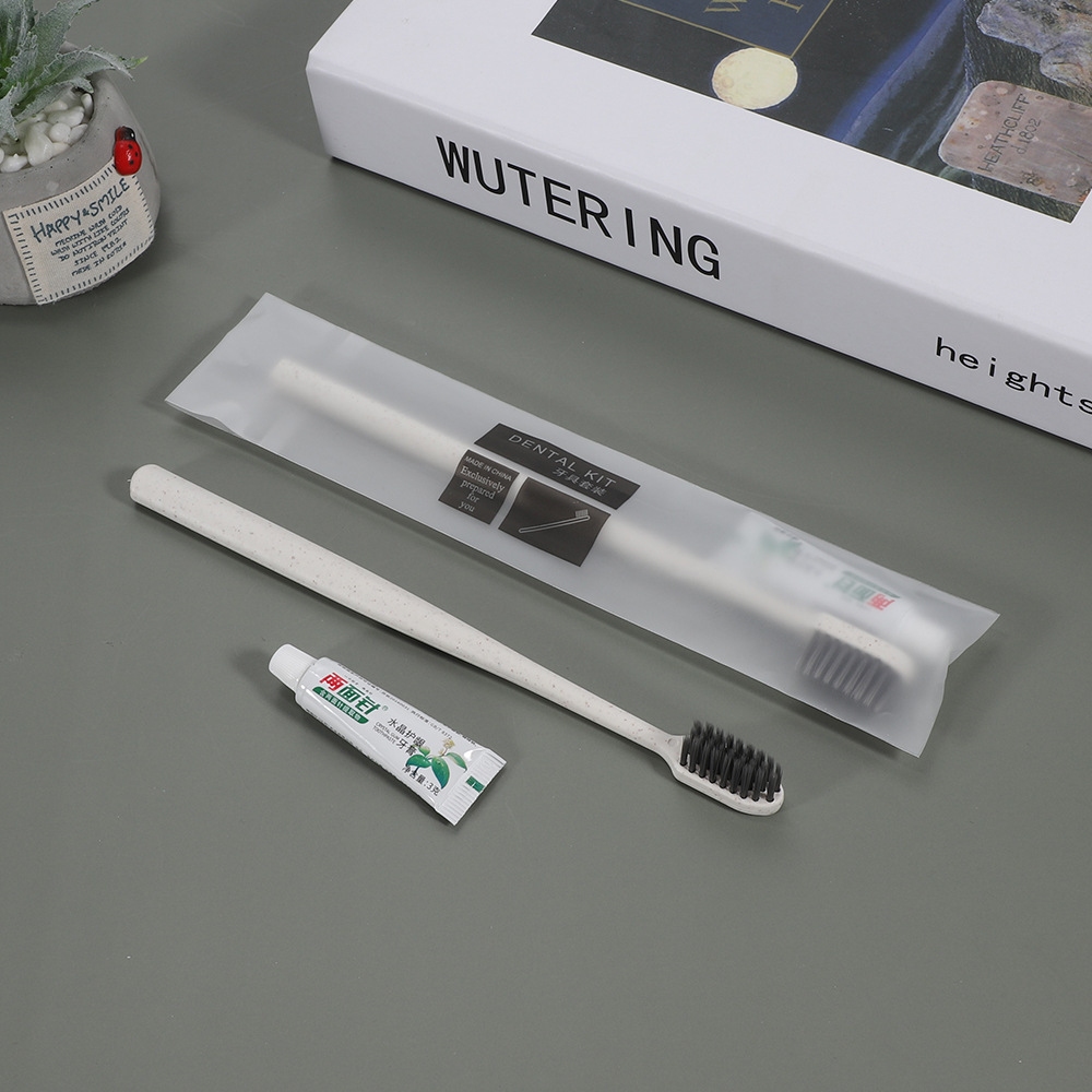 Hotel Room Disposable Toiletries Straw Toothbrush Disposable Toothbrush Toothpaste 2-in-1 Tooth-Cleaners Set