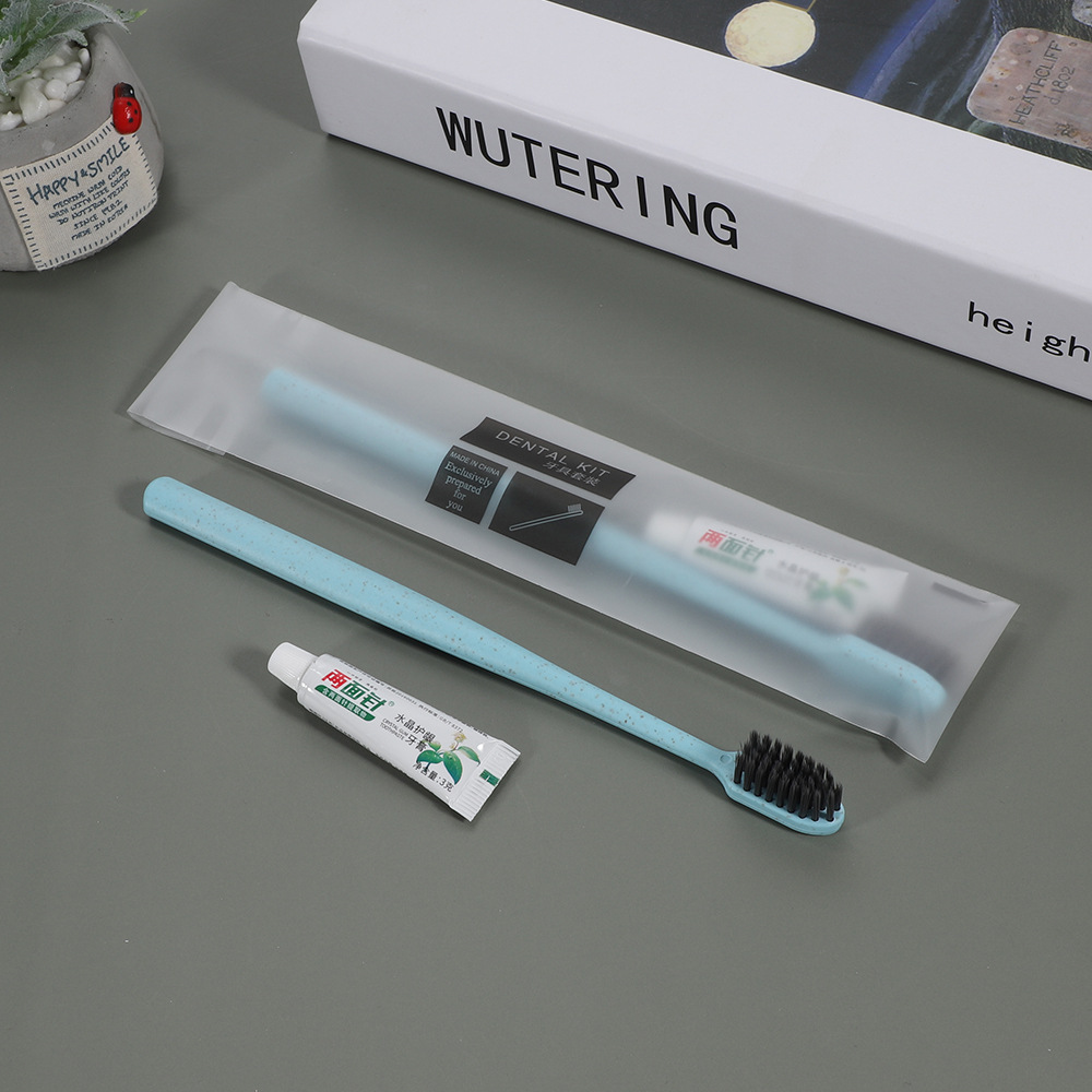 Hotel Room Disposable Toiletries Straw Toothbrush Disposable Toothbrush Toothpaste 2-in-1 Tooth-Cleaners Set