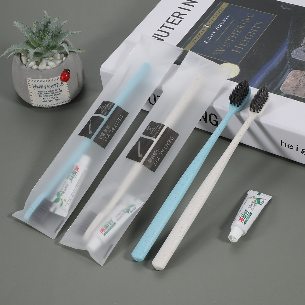 Hotel Room Disposable Toiletries Straw Toothbrush Disposable Toothbrush Toothpaste 2-in-1 Tooth-Cleaners Set