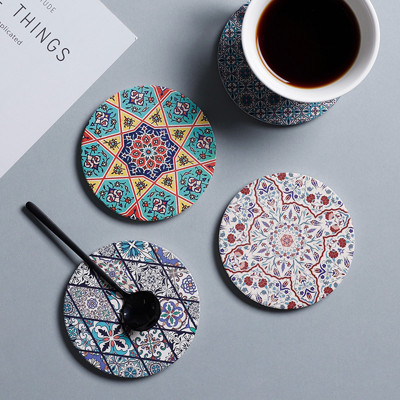 Bohemian Ceramic Diatom Ooze Water Absorbent Coaster Ins Creative Kitchen Home Style round Decals Table Mat Cup Mat