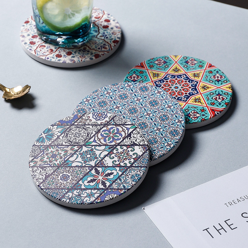 Bohemian Ceramic Diatom Ooze Water Absorbent Coaster Ins Creative Kitchen Home Style round Decals Table Mat Cup Mat