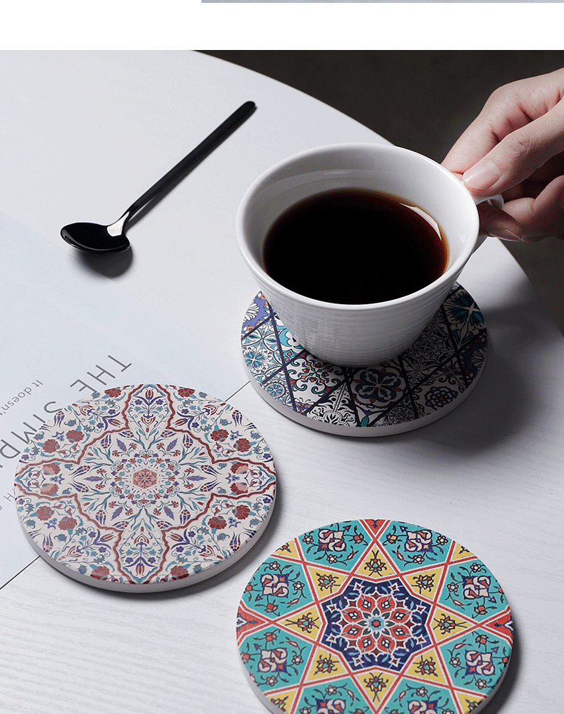 Bohemian Ceramic Diatom Ooze Water Absorbent Coaster Ins Creative Kitchen Home Style round Decals Table Mat Cup Mat