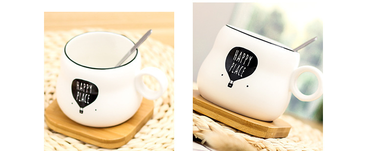 Korean-Style Simple Graffiti Cartoon Creative Ceramic Coffee Cup Bamboo Coaster with Spoon Matte Mug Custom Logo Korean-Style Simple Graffiti Cartoon Creative Ceramic Coffee Cup Bamboo Coaster with Spoon Matte Mug Custom Logo