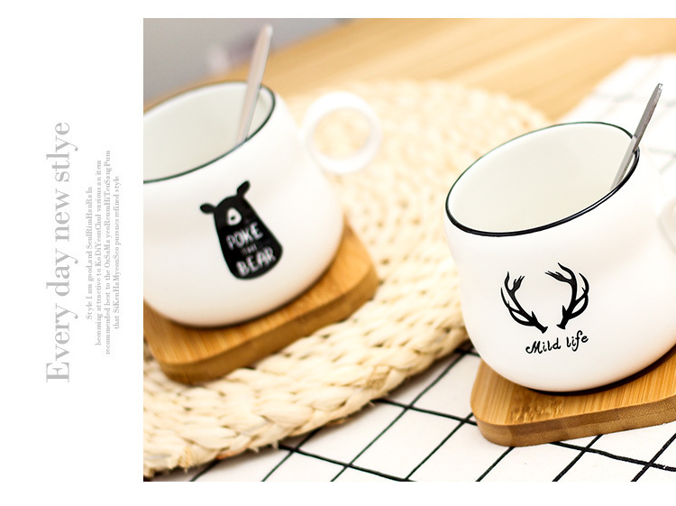 Korean-Style Simple Graffiti Cartoon Creative Ceramic Coffee Cup Bamboo Coaster with Spoon Matte Mug Custom Logo Korean-Style Simple Graffiti Cartoon Creative Ceramic Coffee Cup Bamboo Coaster with Spoon Matte Mug Custom Logo