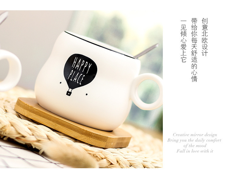 Korean-Style Simple Graffiti Cartoon Creative Ceramic Coffee Cup Bamboo Coaster with Spoon Matte Mug Custom Logo Korean-Style Simple Graffiti Cartoon Creative Ceramic Coffee Cup Bamboo Coaster with Spoon Matte Mug Custom Logo