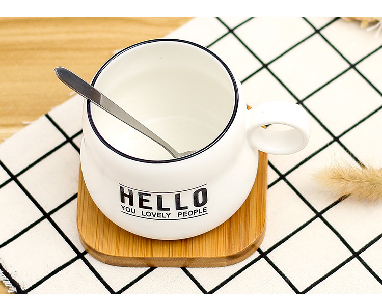 Korean-Style Simple Graffiti Cartoon Creative Ceramic Coffee Cup Bamboo Coaster with Spoon Matte Mug Custom Logo Korean-Style Simple Graffiti Cartoon Creative Ceramic Coffee Cup Bamboo Coaster with Spoon Matte Mug Custom Logo
