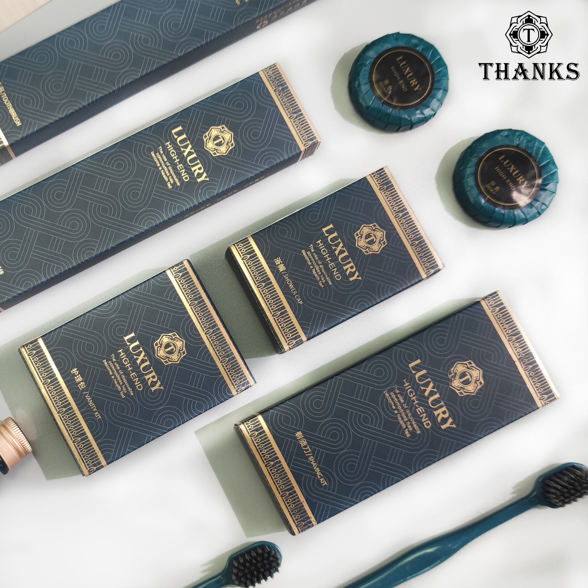 High-End Star Hotel Disposable Toothbrush Toothpaste Cassette Set High-End Wide Head Toothbrush Bronzing Blue