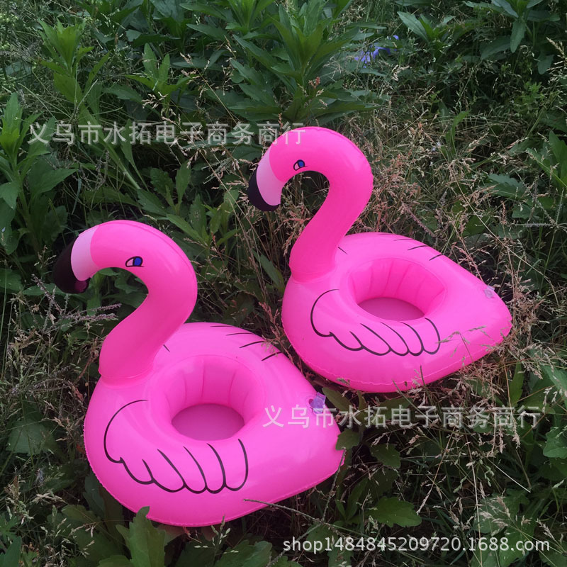 Spot PVC Inflatable Water Sports Goods Flamingo Coaster Inflatable Water Floating Beverage Cup Holder Cup Holder