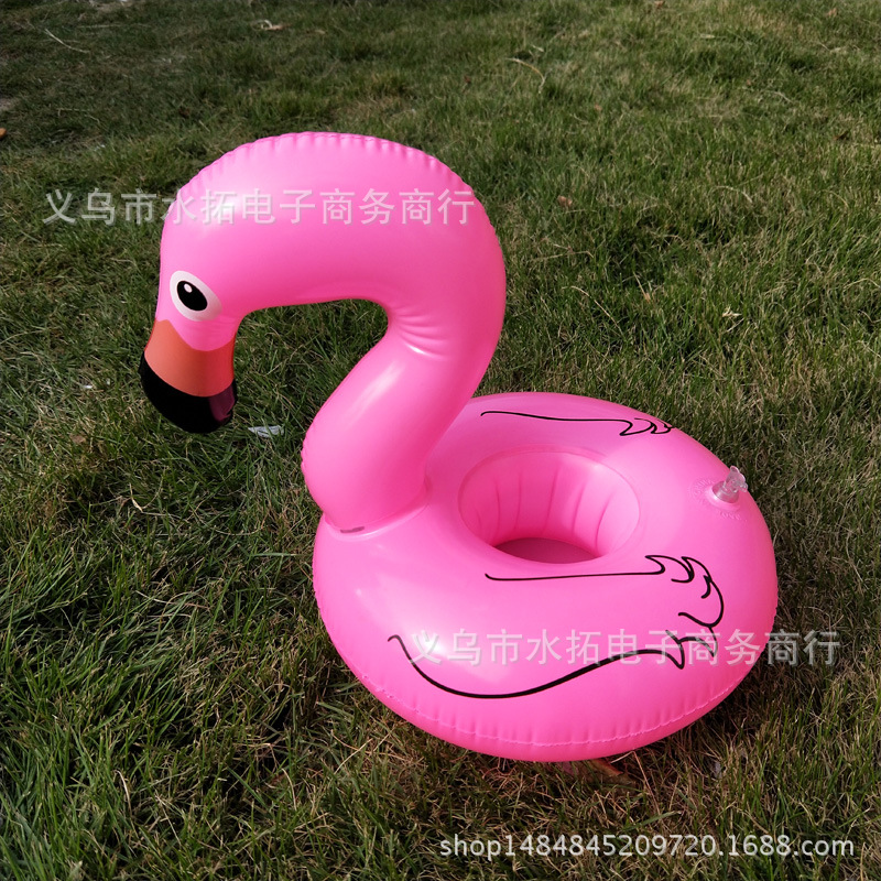 Spot PVC Inflatable Water Sports Goods Flamingo Coaster Inflatable Water Floating Beverage Cup Holder Cup Holder