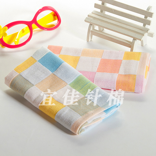 Factory direct gauze Plaid towel boy/not afford to soft absorbent towel/kindergarten sweat-absorbent towel