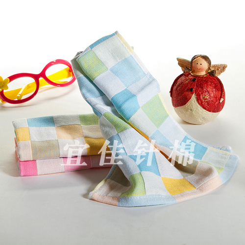 Factory direct gauze Plaid towel boy/not afford to soft absorbent towel/kindergarten sweat-absorbent towel