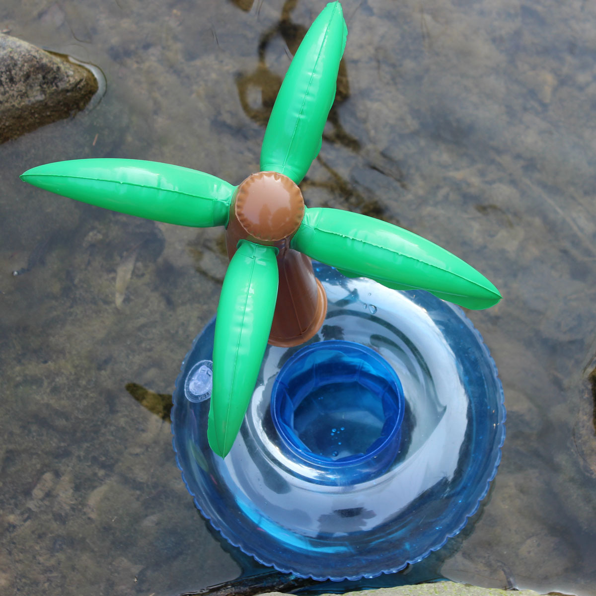 Factory in Stock Supply Ins Hot Sale Coconut Tree Cup Holder Inflatable Water Coaster Floating Beverage Cup Holder