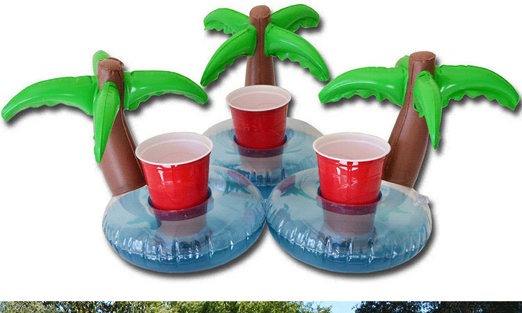 Factory in Stock Supply Ins Hot Sale Coconut Tree Cup Holder Inflatable Water Coaster Floating Beverage Cup Holder